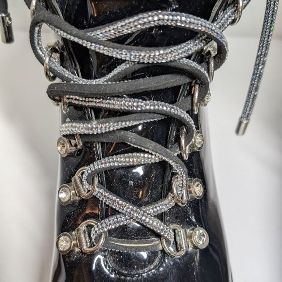 Azalea Wang Y2K Platform Boots Patent Leather Combat Sparkle Womens Size 10 - Picture 9 of 9